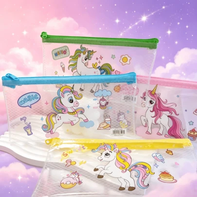  1 chiếc túi lưới trong suốt có khóa kéo hình kỳ lân dễ thương, hiệu Hasbro B6, túi đựng văn phòng phẩm chống thấm nước di động, kèm sticker là lựa chọn lý tưởng cho trường học, du lịch ngoài trời và đựng đồ dùng nhỏ hàng ngày. Chúng được dùng làm quà tặng bạn bè, quà tặng ngày lễ, phần thưởng trong lớp học, đồ dùng văn phòng phẩm đẹp mắt, đồ dùng học tập và quà tặng mùa tựu trường. Gửi ngẫu nhiên một chiếc.