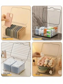 1pc Transparent Storage Box With Lid, Large Capacity Desktop Organizer, Suitable For Medicine, Cosmetics, Jewelry Storage, Multi-Functional Flip Lid Storage Box, Suitable For Hospital, School, Dorm, Office, Home, Home Organization Essential - Clear - View 3