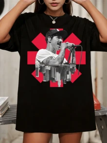 Red Hot Chili Peppers Anthony Kiedis City Collage Fan Print Graphic T-Shirt - Black - View 1
