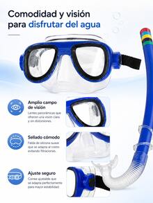 Elegante conjunto de snorkel con cristal templado antivaho para una visión clara. Máscara de buceo y tubo de snorkel con sello de silicona. Máscara de snorkel profesional a prueba de fugas para adultos. Kit de exploración subacuática / Respiración segura. Perfecto para vacaciones en la playa y conjuntos de snorkel. Gafas de natación. Juguetes acuáticos. - Azul - Ver 9