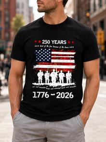 USA 250 Anniversary Print Vintage Short Sleeve Shirt Top Percent Cotton Breathable Loose Fit Casual Outfit - 黑色 - 查看 13
