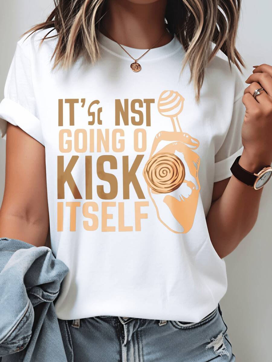 Women's T-Shirt With Makeup Slogan Print, Comfortable Short-Sleeved Top In Black And White, Machine Washable, Suitable For Daily Life And Parties, Versatile And High Quality - Unisex Loose-Fitting Cotton T-Shirt With Short Sleeves And Round Neck In An Urban Vintage Style. - 白色 - 查看 1