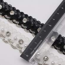 1 Yard Crystal Faux Pearl Beaded Lace Trim, 2cm Wide, Suitable For DIY Clothing Decoration Sewing Edging - 1 Yard Of Rhinestone Lace - View 8