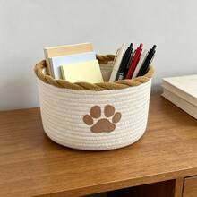 1件繩編貓爪收納籃，適用於化妝品、寵物玩具、家居用品，桌面收納盒，臥室雜物收納桶，客廳裝飾收納整理 - 查看 3