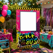1pc 2D Flat Retro 80s Theme Birthday Backdrop, Colorful Birthday Photo Booth Frame Background, Suitable For 80s Hip Hop Party Decor, Birthday Decoration, Party Backdrop, Photography Props, Outdoor Party Photo Decor, Holiday Celebration Supplies, Yard Garden Photo Background - A - View 2