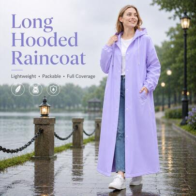 1PC Long Hooded EVA Raincoat, Lightweight Matte Rainwear With Full Coverage, Packable Rain Poncho For Commuting, Travel, Camping And Daily Rainy Days