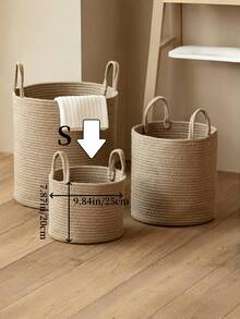 1pc Foldable Handwoven Storage Basket, Large Capacity Laundry Basket, Round Multi-Purpose Large Capacity Storage Basket. Foldable Handwoven Laundry Basket With Handle, Bohemian Style - Multicolor - View 12