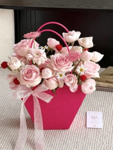 10个压花心形鲜花配送袋，礼品包装袋，防水鲜花手提袋，母亲节、情人节适用 520 - 彩色 - 查看 10