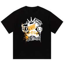 Boy Camiseta De AlgodóN Puro Estilo Americano, Holgada Y Casual, Nueva ColeccióN De Verano 2026, Con Estampado De Grafiti Y Manga Corta. - Negro - Ver 9