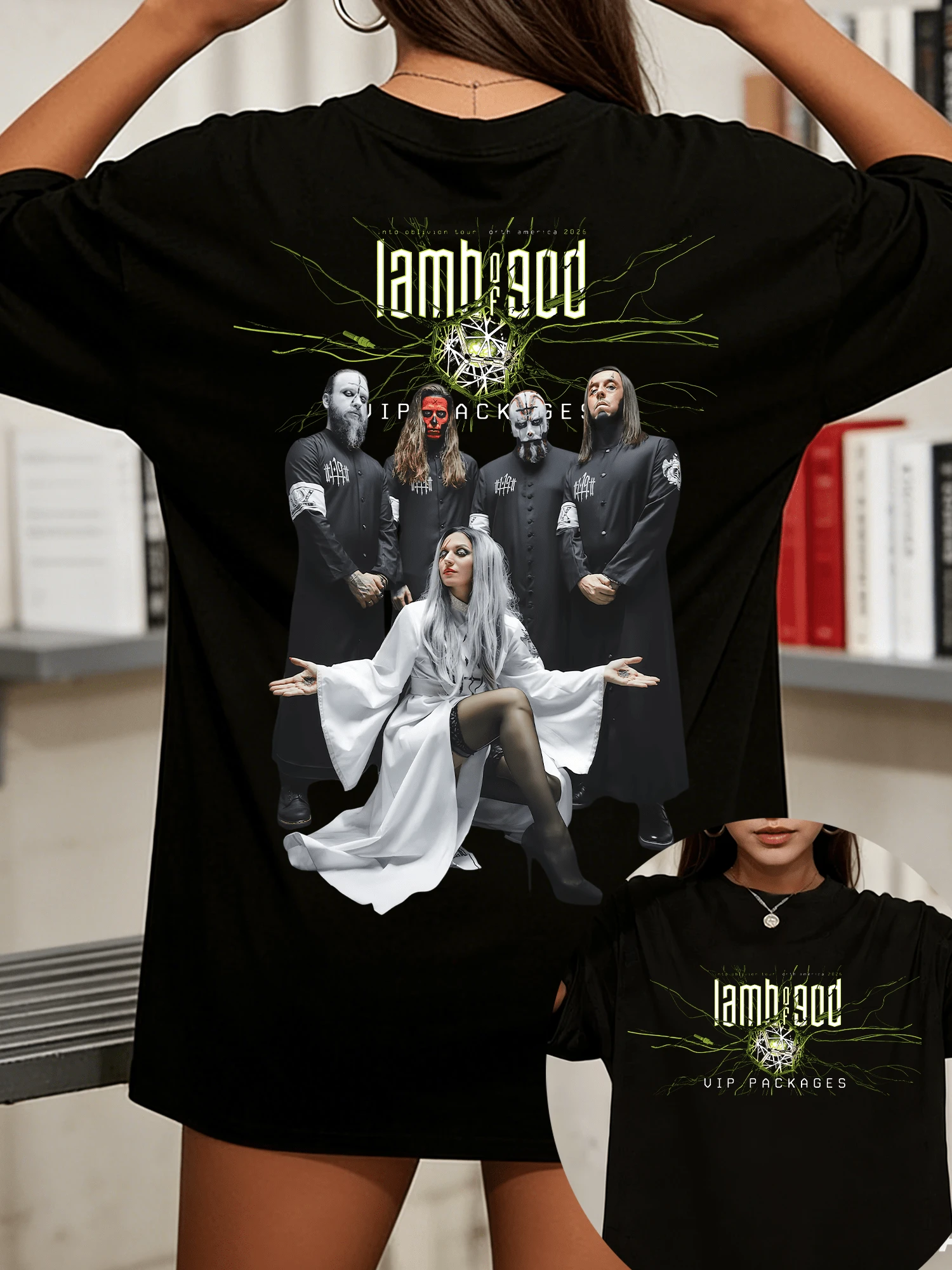 Lamb Of God Into Oblivion Tour 2026 Tech Graphic Oversized Black T-Shirt, Metal Fan Tee - Black - View 1