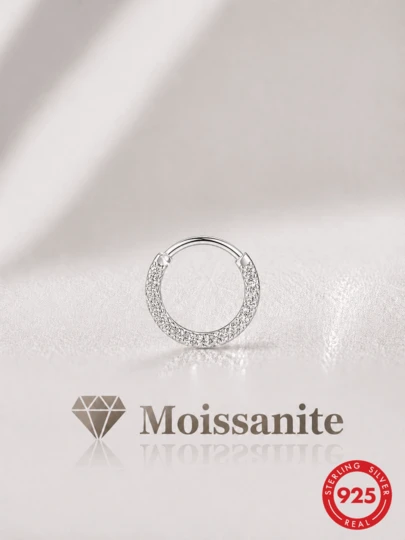 1pc 925 Sterling Silver 18K Gold Plated Exquisite Full Diamond Moissanite Clip-On Earrings, Hypoallergenic Earrings Suitable For Women's Daily Wear, Office, Dates, Parties, Weddings, Brides, Anniversaries, Valentine's Day, Mother's Day, Birthday Gifts