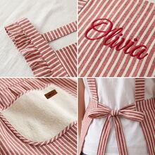 1pc Personalized Embroidered Ruffle Apron, Adjustable Striped Kitchen Apron (With Pockets), Customized Baking Apron, Farmhouse Style Kitchen Accessory, Vintage Women's Apron, Home Cooking Apron, Barista Apron, Handmade Style Kitchen Gift, Housewarming Gift, Chef Apron - Multicolor - View 4