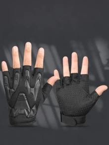 1 Pair Black Tactical Fighting Gloves, Silicone Anti-Slip Design, Suitable For Sports, Fitness Training, Fighting Training, Exposed Finger Sports Gloves Suitable For Outdoor Cycling, Fishing, Climbing And Other Sports, Half Finger Sports Gloves - Multicolor - View 2