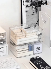 1pc Transparent Storage Box With Lid, Large Capacity Desktop Organizer, Suitable For Medicine, Cosmetics, Jewelry Storage, Multi-Functional Flip Lid Storage Box, Suitable For Hospital, School, Dorm, Office, Home, Home Organization Essential - Clear - View 7