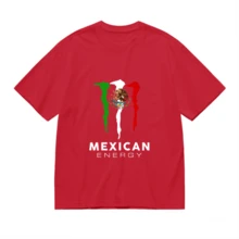 Women's Short-Sleeved T-Shirt, Flag Print, Available In Black, Blue, Green, Pink, White And Red Two-Tone Design, Casual Round Neck - 紅色 - 查看 4
