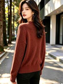 Women's Modal Turtleneck Sweater With Elastic - 棕色 - 查看 2