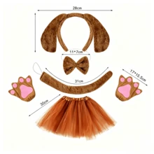 5件套狗狗服装套装，包括毛绒狗耳朵头箍、领结、尾巴和爪子手套，可爱的动物角色扮演配饰，适合万圣节派对。棕色毛绒狗耳朵服装套装，柔软的动物角色扮演服装套装，包含头箍、领结、尾巴和爪子手套，非常适合儿童和成人万圣节主题派对。 - 毛狗 - 查看 10
