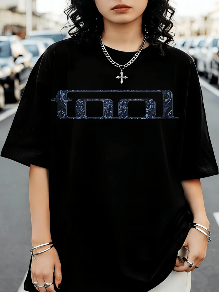 Oversized Black T-Shirt With Tool Eye Logo, A T-Shirt For Rock Band Fans - 黑色 - 查看 1