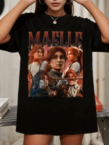 Expedition 33 Maelle Print T-Shirt, Clair Obscur Multi-Character Graphic Tee, Fantasy RPG Fan Top - Black - View 6