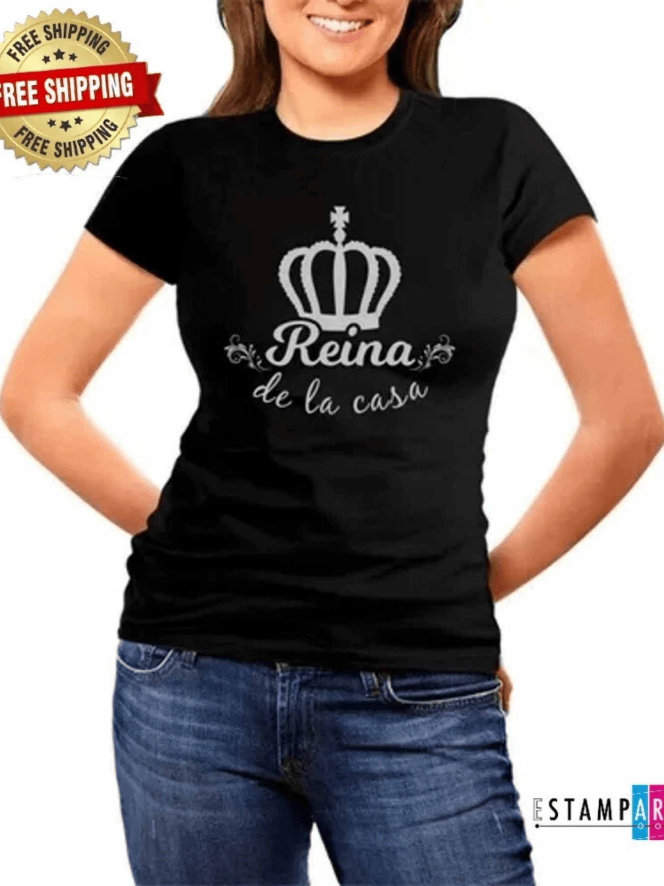 Corona y corona que representa el poder y la realeza de la matriarca del hogar el matriarcado familiar reina de la casa camiseta de mujer cómoda para uso diario regalo ideal para esa mujer especial y fuerte en tu vida que manda en su hogar con amor y sabiduría esta prenda es un símbolo de su autoridad y cariño. - Negro - Ver 1
