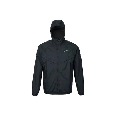  Áo khoác dài tay có mũ màu trơn Nike, dành cho nam, màu đen.