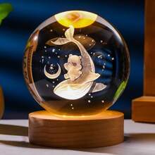 熊与鲸鱼星空 3D 激光雕刻水晶球夜灯摆件，非常适合装饰桌面和卧室，也可作为儿童房夜灯、周年纪念礼物或送给童话爱好者的贴心礼物。 - 彩色 - 查看 1