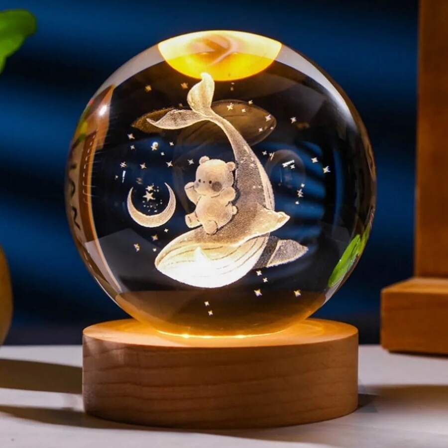 熊与鲸鱼星空 3D 激光雕刻水晶球夜灯摆件,非常适合装饰桌面和卧室,也可作为儿童房夜灯、周年纪念礼物或送给童话爱好者的贴心礼物。 - 彩色 - 查看 1