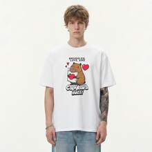 Boy Camiseta De Manga Corta Con Estampado De Capibara, Estilo Americano, Corte Holgado, AlgodóN Puro, Unisex, Para Parejas, Top De Verano - Blanco - Ver 2