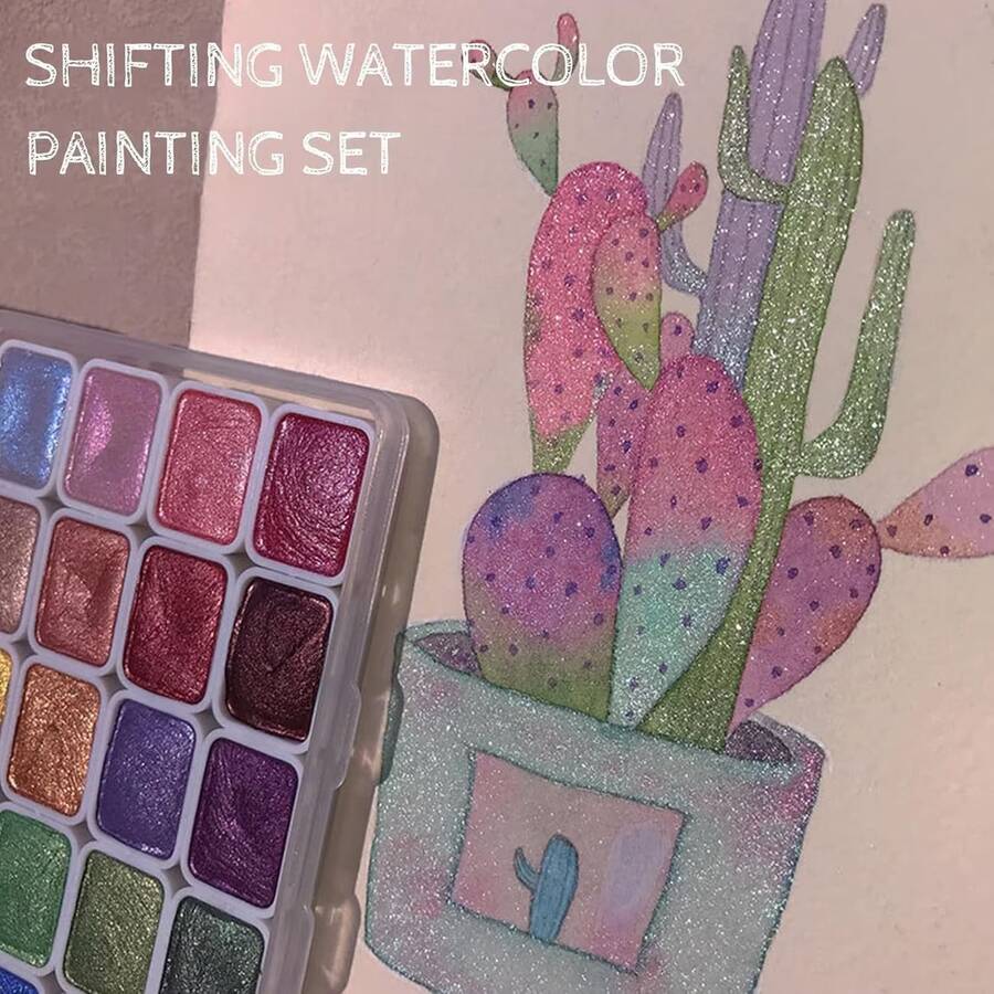 24色珠光水彩颜料套装 - 艺术DIY绘画用品，热门便携式艺术家绘画工具，适合绘画、日记、插画爱好者 - 套裝 - 查看 1