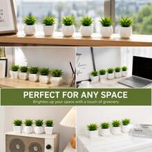 Set Tanaman Hias Mini Buatan dengan Pot Dekoratif, Tanaman Pakis Tiruan, Cocok untuk Meja, Rak, Baki, Dekorasi Kantor dan Rumah - Hijau - View 6