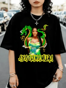 Aya Nakamura Dragon Edition Oversized Black Graphic T-Shirt For R&B Singer Fans - Black - View 6