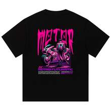 Boy Camiseta De Manga Corta Con Estampado Cyberpunk Americano Para Hombre Y Mujer, Corte Holgado Con Efecto Drapeado, Prenda De Moda. - Negro - Ver 12