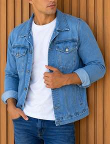 Men's Denim Jacket With Crystal Iron Button Closure - Neblina azul - Ver 2