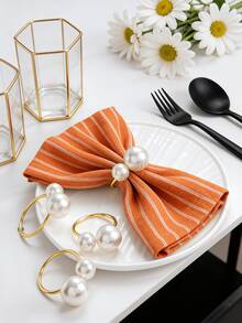 1-50pcs High-End Hotel Restaurant Table Decoration Large And Small Pearl Napkin Rings, Suitable For Wedding And Holiday Table Decor - White - View 10