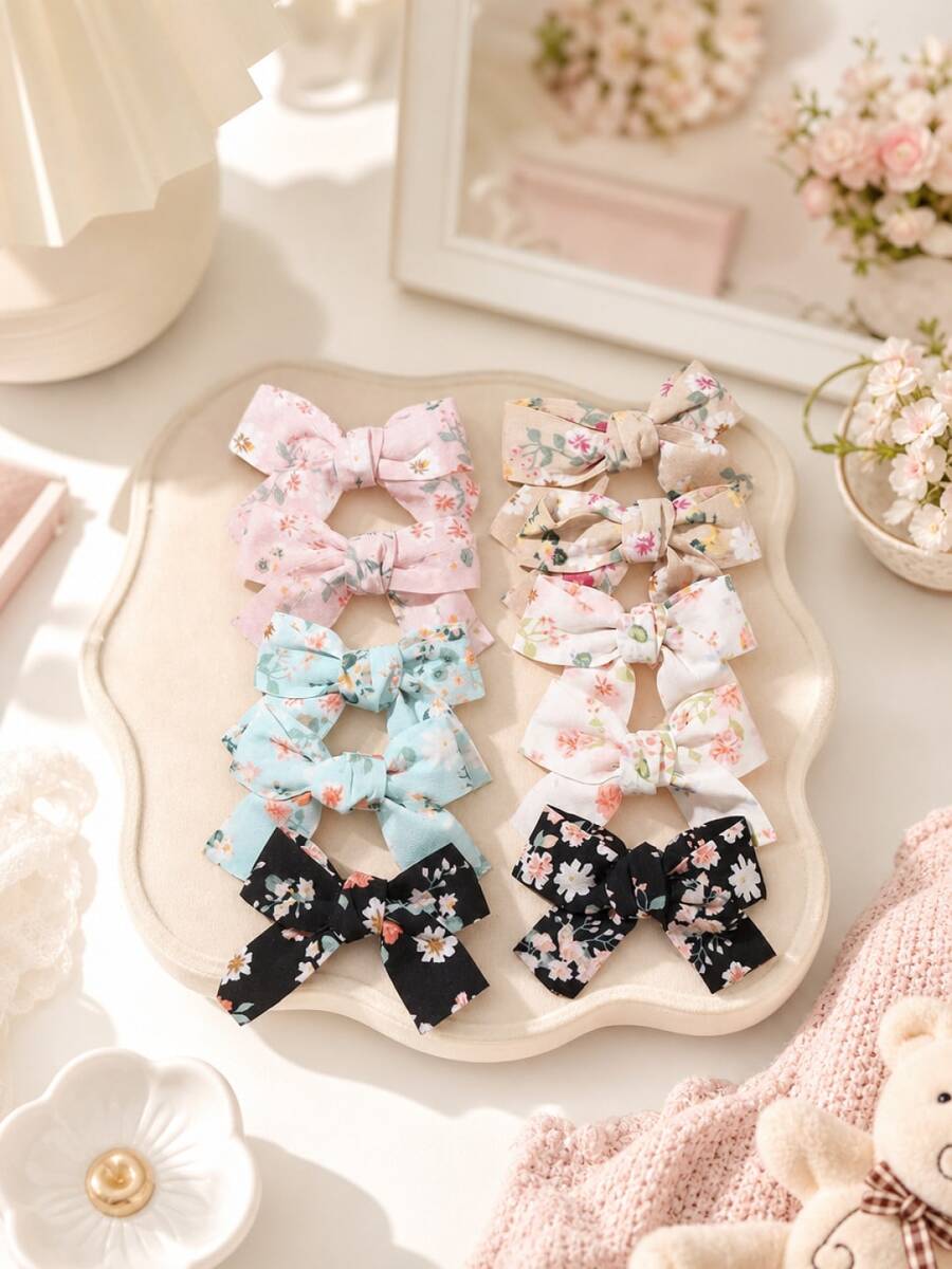 10 piezas/set Pasadores de pelo con flores de primavera y verano, estampados de flores frescas, adecuados para viajes y vacaciones - Multicolor - Ver 1