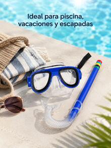 Elegante conjunto de snorkel con cristal templado antivaho para una visión clara. Máscara de buceo y tubo de snorkel con sello de silicona. Máscara de snorkel profesional a prueba de fugas para adultos. Kit de exploración subacuática / Respiración segura. Perfecto para vacaciones en la playa y conjuntos de snorkel. Gafas de natación. Juguetes acuáticos. - Azul - Ver 5