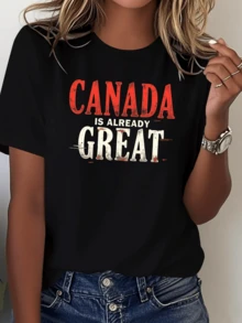 Texto poderoso que celebra el orgullo y la fortaleza de Canadá con letras grandes que inspiran confianza y optimismo camiseta de mujer casual cómoda para uso diario y momentos de expresión personal - Negro - Ver 1