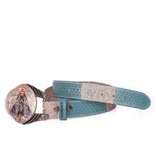 Premium Leather Country Belt Our Lady Of Aparecida With Impactful Buckle - Blue - View 6