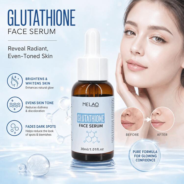 MELAO Glutathione Facial Serum, Moisturizing Nourishing Facial Serum, Daily Skincare Serum, Helps Nourish Smooth And Even Skin Tone, Suitable For All Skin Types, 30ml