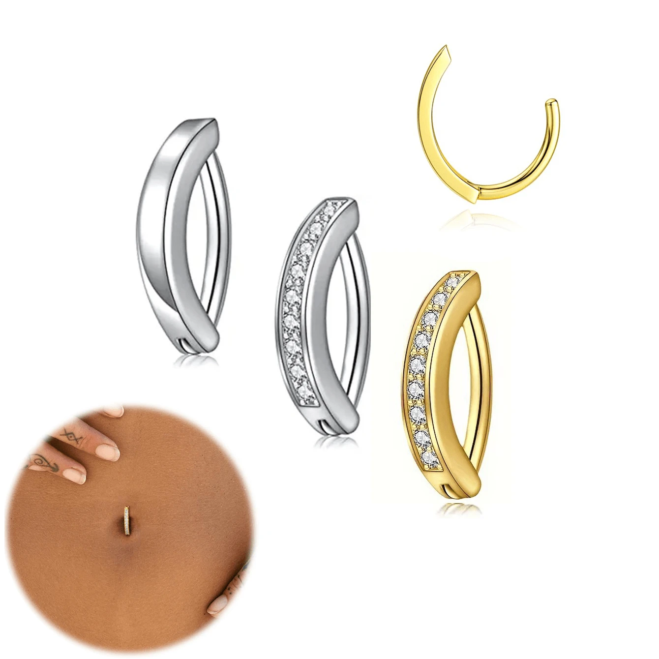 Bộ 3 khuyên rốn thời trang mùa hè 14G dành cho nữ, chất liệu thép không gỉ 316L, đính đá Cubic Zirconia, kiểu dáng đơn giản, đeo ngược. - nút vòng bụng - Xem 1