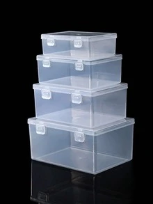 1pc Set Clear Snap-Lid Storage Boxes | Small Medium Large Sizes | Portable Organizer For Hair Accessories & Desk Items | Dustproof & Space-Saving - Ice Crystal Color - View 9