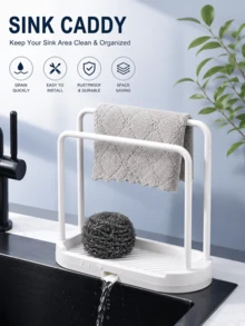 1/2 Buah Rak Penyimpanan Wastafel Dapur, Tempat Spons & Lap Piring Multifungsi dengan Gantungan Handuk, Pengatur Meja Dapur yang Dapat Mengalirkan Air Sendiri, Wadah Penyimpanan Dapur Hemat Ruang untuk Perlengkapan Pembersih, Aksesori Dapur Ringan dan Tahan Lama, Dekorasi Rumah Ideal & Hadiah Pengatur Dapur Praktis - Satu ukuran cocok untuk semua. - View 9