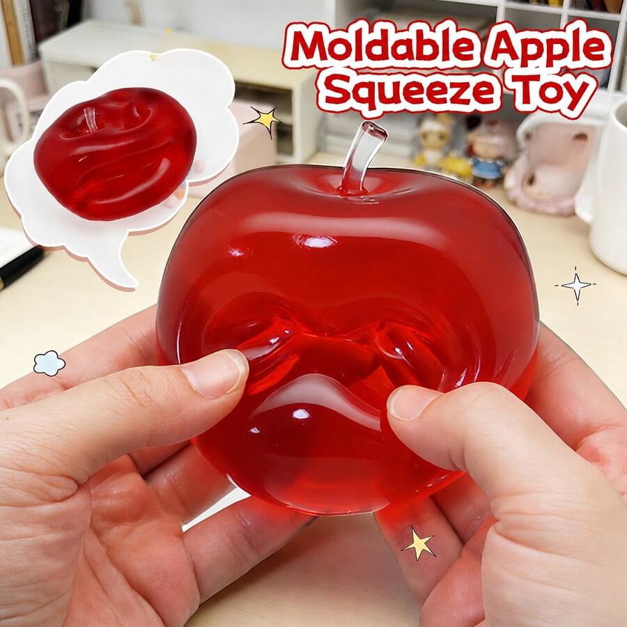 1pc Transparent Red Apple Squeeze Toy, Soft Jelly-Like Stress Relief Ball, Cute Fruit Shaped Anxiety Relief Toy, Suitable For Adults And Children, Great For Summer Holiday Entertainment - Multicolor - View 1