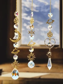 3pcs Galaxy Star & Moon Crystal Hanging Decor, Outdoor Garden Solar Wind Chime - Color - View 1