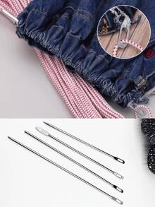 Stainless Steel Large Hole Threading Needle, 176/196/220/250mm Multiple Sizes Available, 0.4cm Thick Needle Body, Pointed / Straight / Curved Tip Three Styles, Sweatshirt Pants Waist Drawstring Guide, Handmade Sewing Threading Tool - Large Steel Needle for Threading Rope - View 1