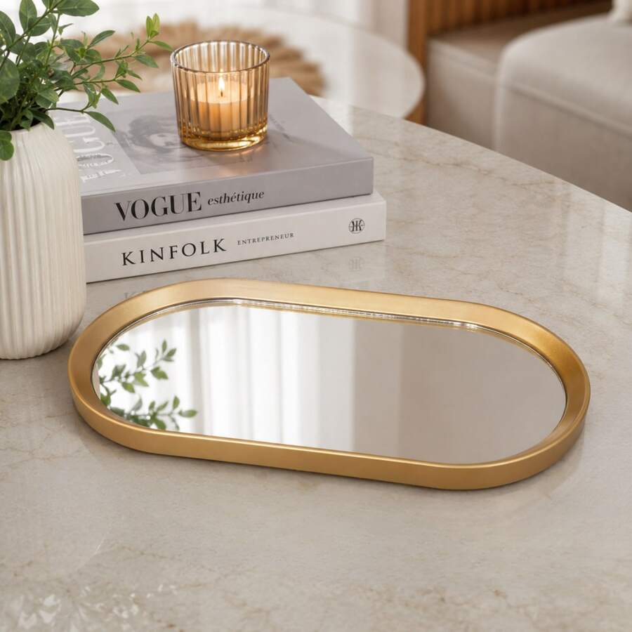 Luxury Decorative Mirrored Tray For Bathroom, Powder Room, Makeup Holder, Multipurpose - 裝飾托盤 - 查看 1