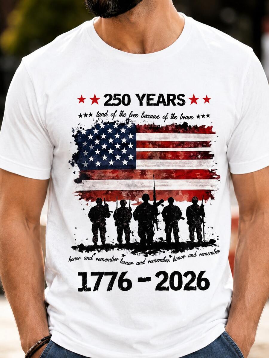 USA 250 Anniversary Print Vintage Short Sleeve Shirt Top Percent Cotton Breathable Loose Fit Casual Outfit - trắng - Xem 1