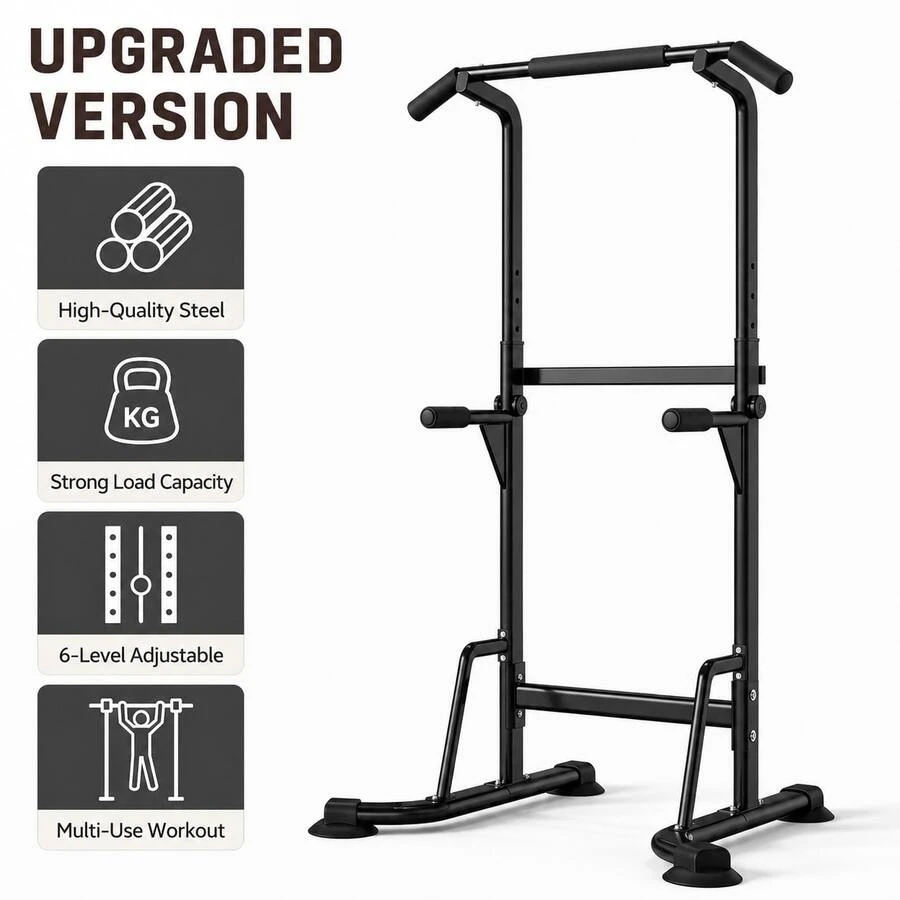 Freestanding Pull Up Bar Dip Station, Adjustable Power Tower For Home Gym, Steel Frame Strength Training Workout Stand - 家用落地式引體向上架套裝 - 查看 1
