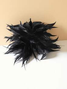 1pc Handmade French Retro Exaggerated Feather Brooch Hair Clip, Unique Feather Flower Brooch Pin, Fashionable & Elegant Multi-Purpose Headpiece Suitable For Women's Daily And Evening Wear - Black - View 4