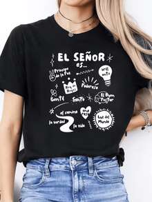 Positive Symbols Representing Peace, Power, Love, Truth, And Light Of The World With Inspiring Messages To Convey Hope And Joy. Comfortable Casual Women's T-Shirt For Everyday Wear. - 黑色 - 查看 1